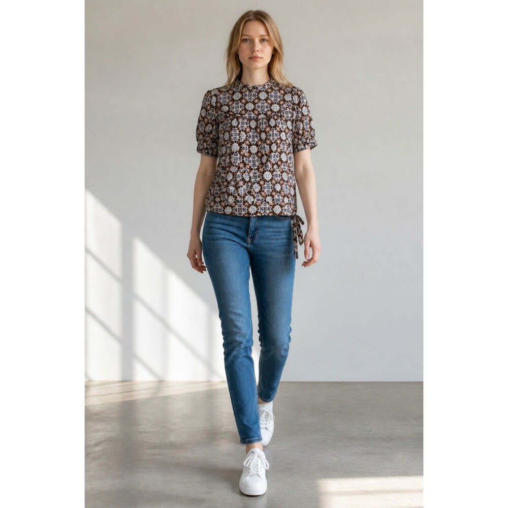 Vintage Y2K Zara Love TRF XXX  Peasant Blouse Top HighNeck Button Up Size S
